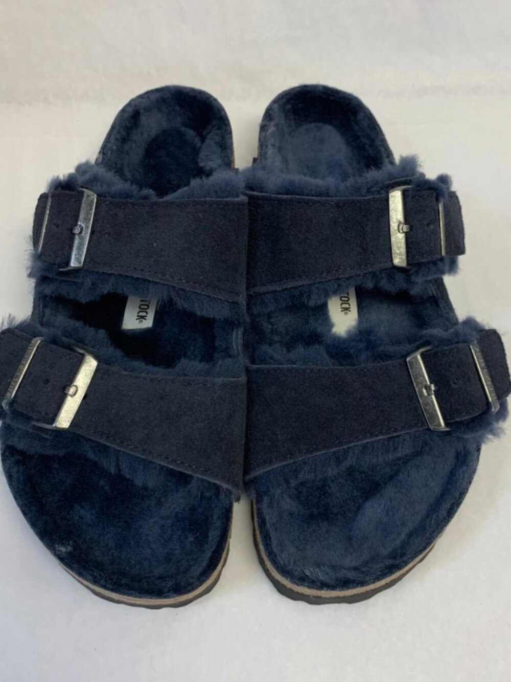 Birkenstock Arizona Shearling Midnight Suede Leather Narrow Width Sandals